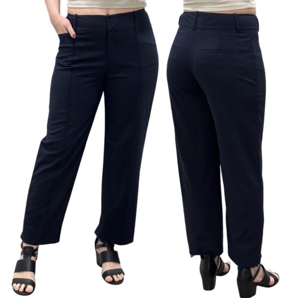 MM Lafleur High-Rise Cropped Chester Fine Wool Trouser Pant in Navy Sz 6 FLAWED - Picture 3 of 16
